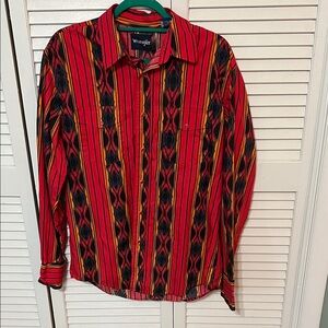 Wrangler Men's Vibrant Red and Black Striped Shirt
